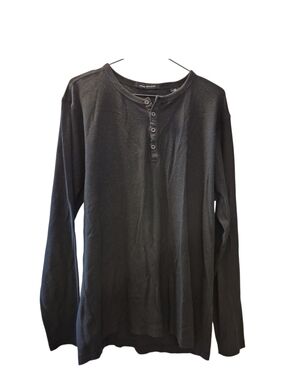 Men's Henley Black Waffle Knit Long Sleeve Shirt, Michael Brandon Size XL